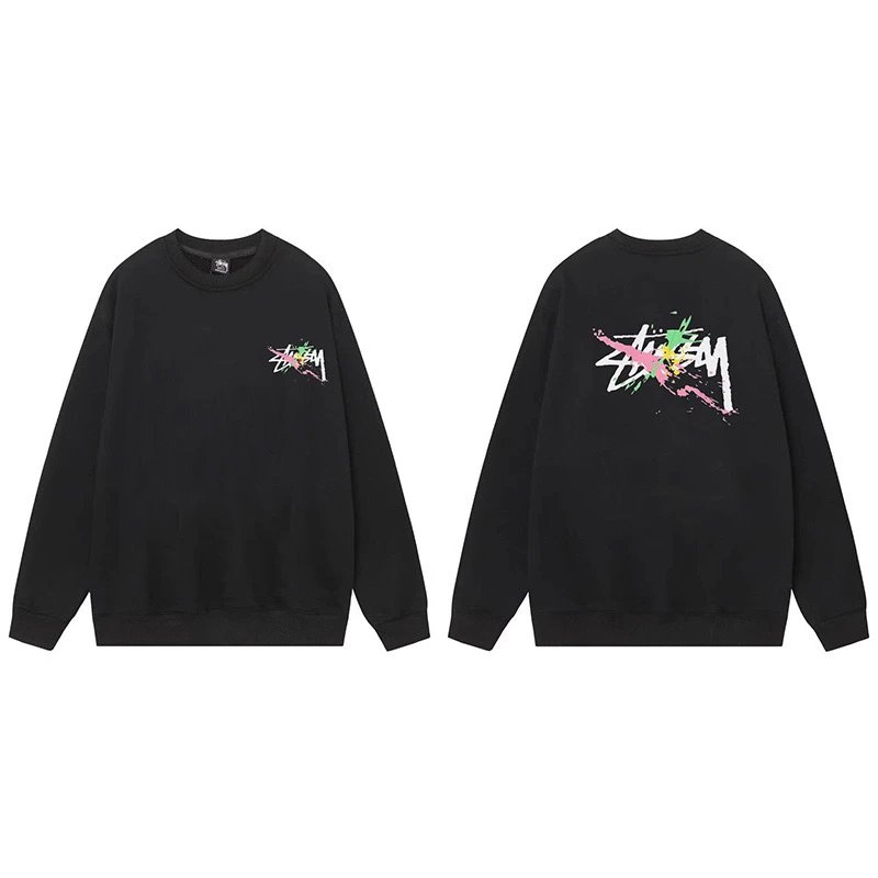 Stussy Paint Splatter Logo Crewneck Black
