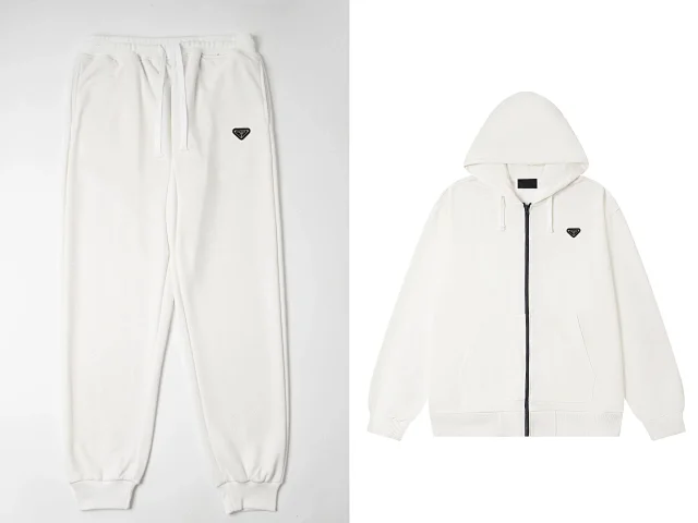 Prada Matching Sets Triangle-logo zip-up hooded sweatshirt and jogger set product detail image 3