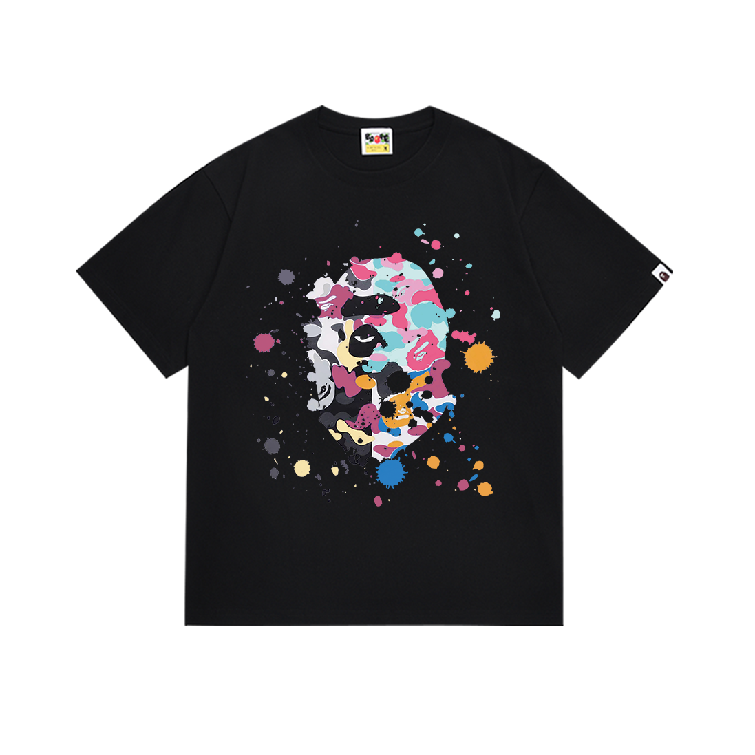 BAPE Splatter Camo Ape Head Graphic Tee Black