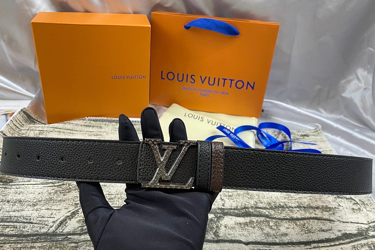 Louis Vuitton Initiales Reversible Belt Studded Bronze Buckle Black Brown