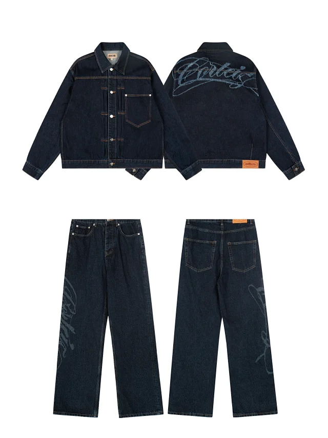 Denim Genes Matching Sets jacket and straight-leg jeans set with embroidered back graphic product detail image 5