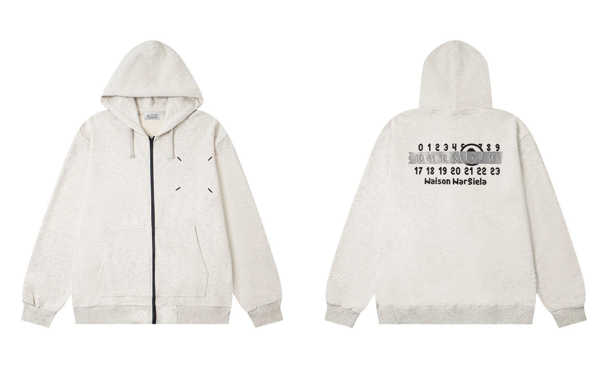 Maison Margiela Numbers Tape Back Zip Hoodie Cream