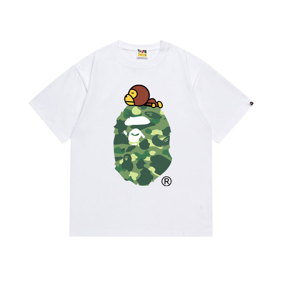 BAPE Green Camo Ape Head Milo on Top Tee White
