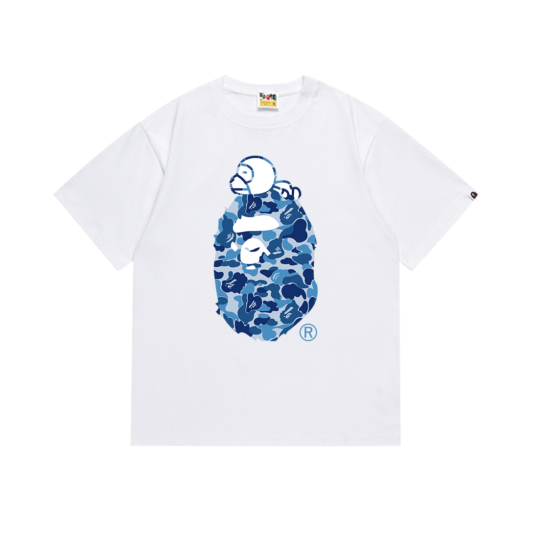 BAPE Blue Camo Ape Head Milo Tee White