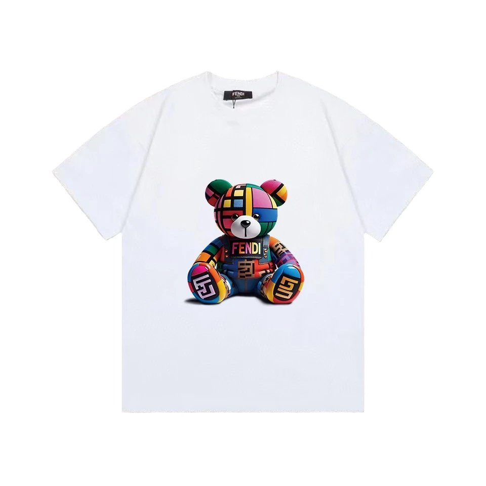 Fendi Multicolor Patchwork Bear Tee White