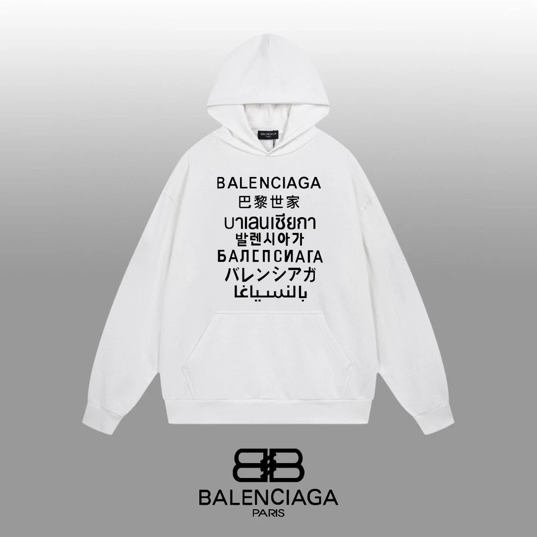 Balenciaga BB Logo Graphic Hoodie White - 9