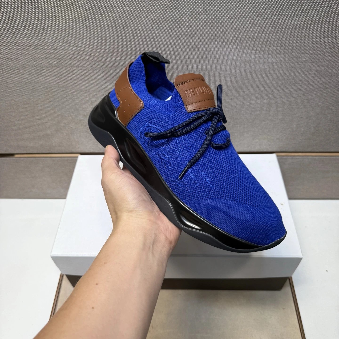 Berluti Run Track Knit Sneaker Blue Brown