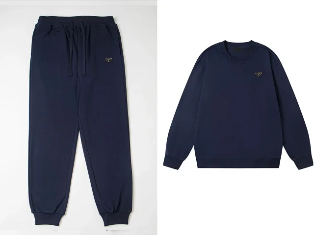 Prada Matching Sets Crewneck sweatshirt and jogger set with triangle logo patches product detail image 5