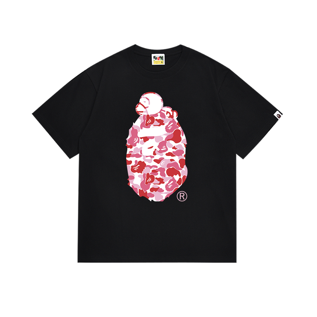 BAPE Pink Camo Ape Head Milo Tee Black
