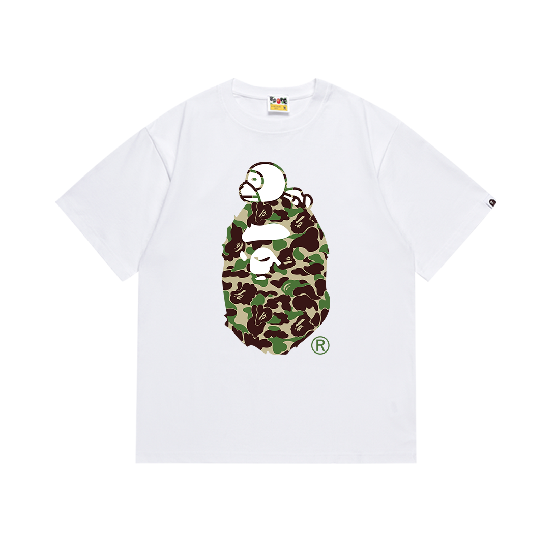 BAPE Green Camo Ape Head Milo Tee White