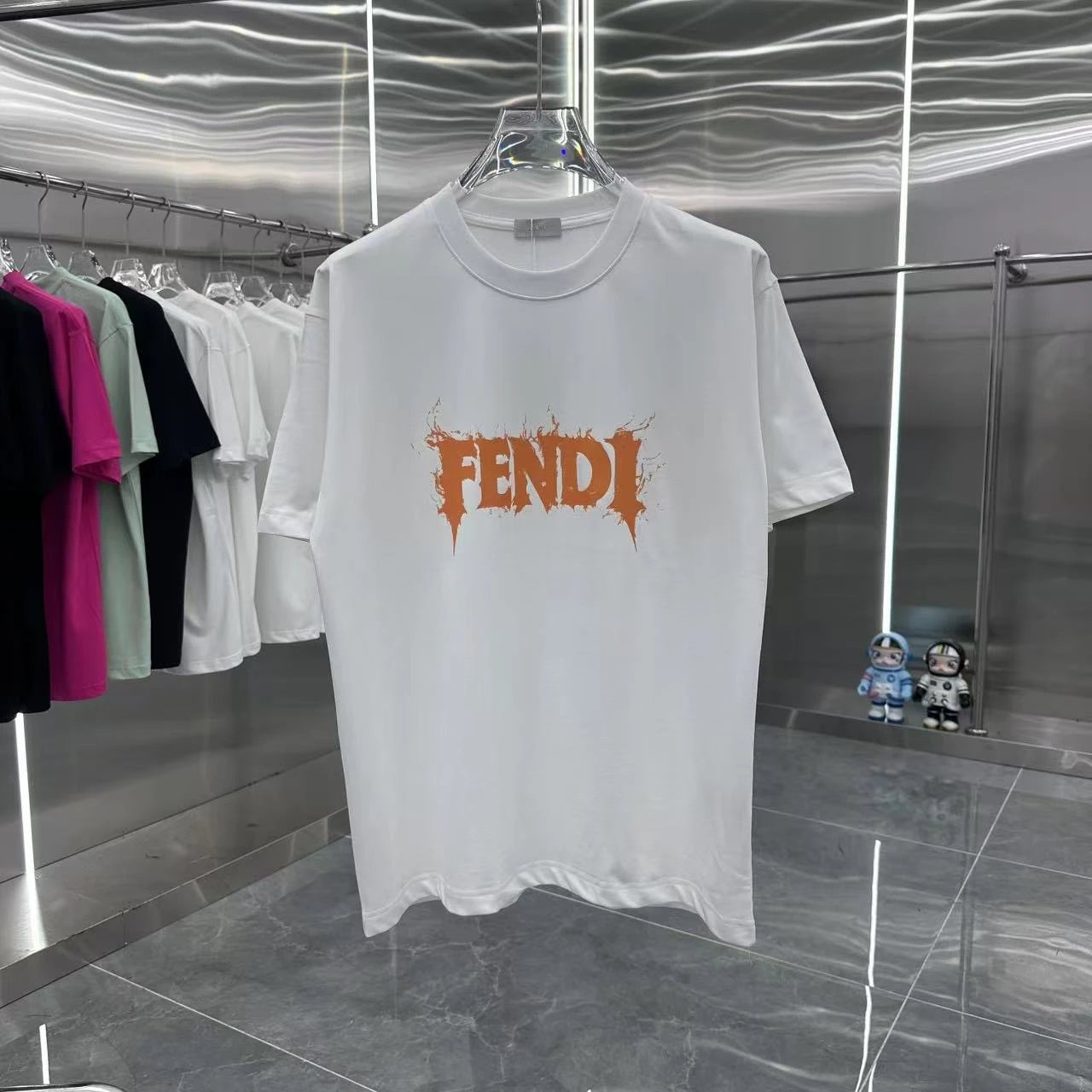 Fendi Flame Logo Tee White Orange
