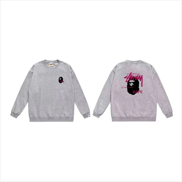 A Bathing Ape x Stussy Camo Ape Head Crewneck Sweatshirt White Hoodie - 7