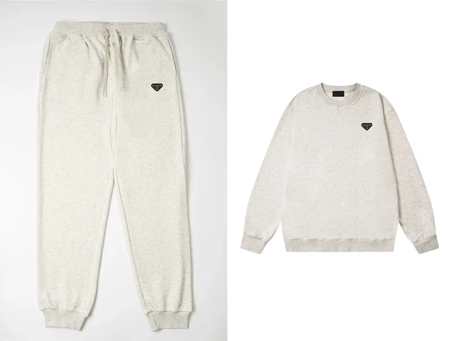Prada Matching Sets Crewneck sweatshirt and jogger set with triangle logo patches product detail image 7
