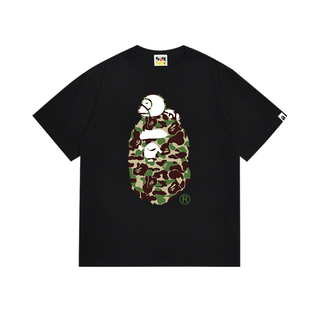 BAPE Green Camo Ape Head Milo Tee Black