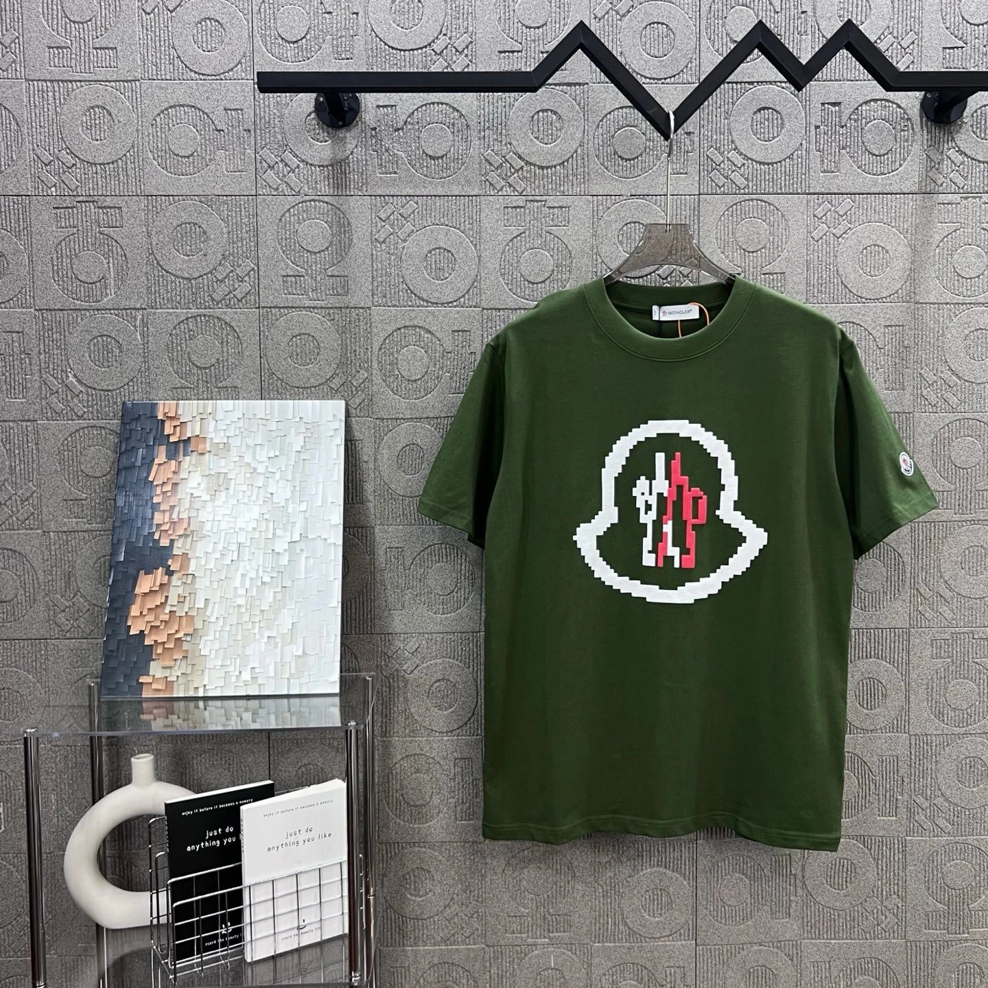 Moncler Pixel Badge Logo Tee Olive Green