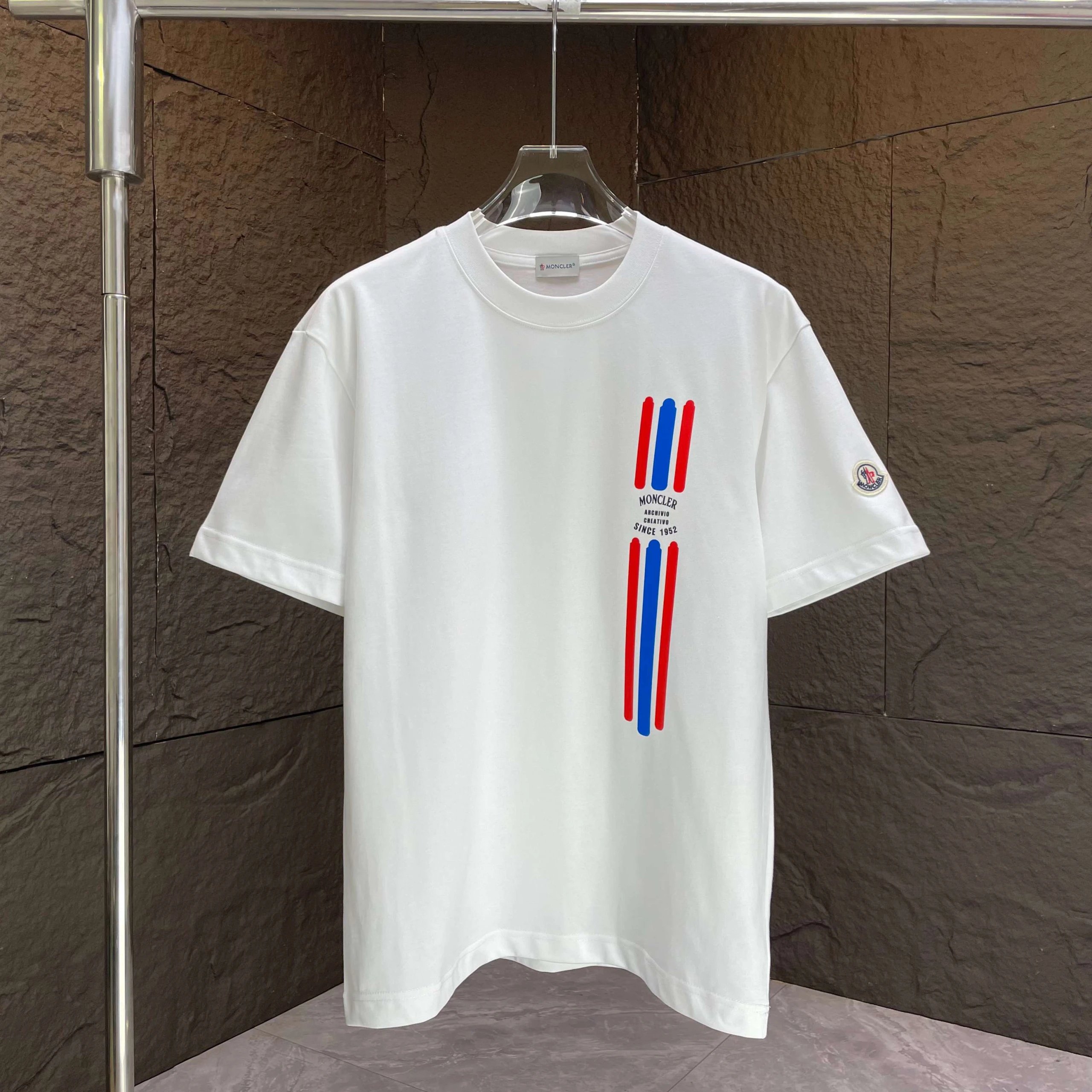 Moncler Tricolor Stripe Logo Tee White