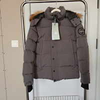 Hooded with a gray fur collar