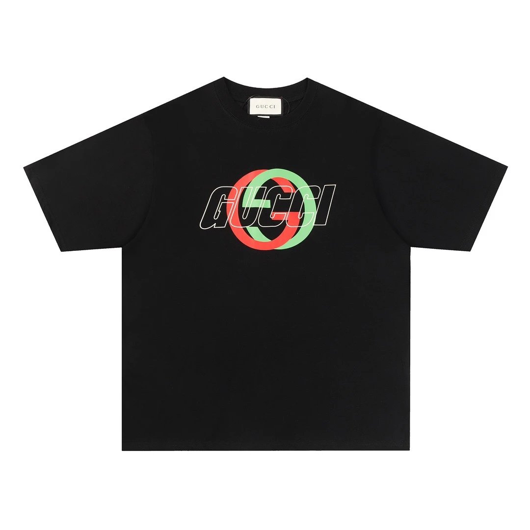 Gucci Red Green Interlocking GG Logo T-Shirt Black
