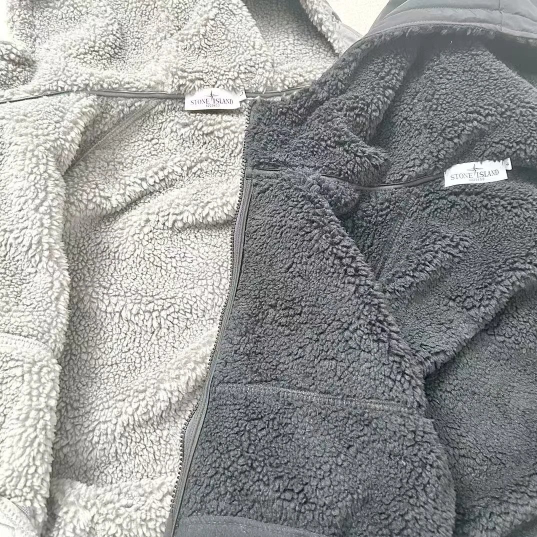 Stone Island Fleece Hooded Jacket Gray Outerwear - 7