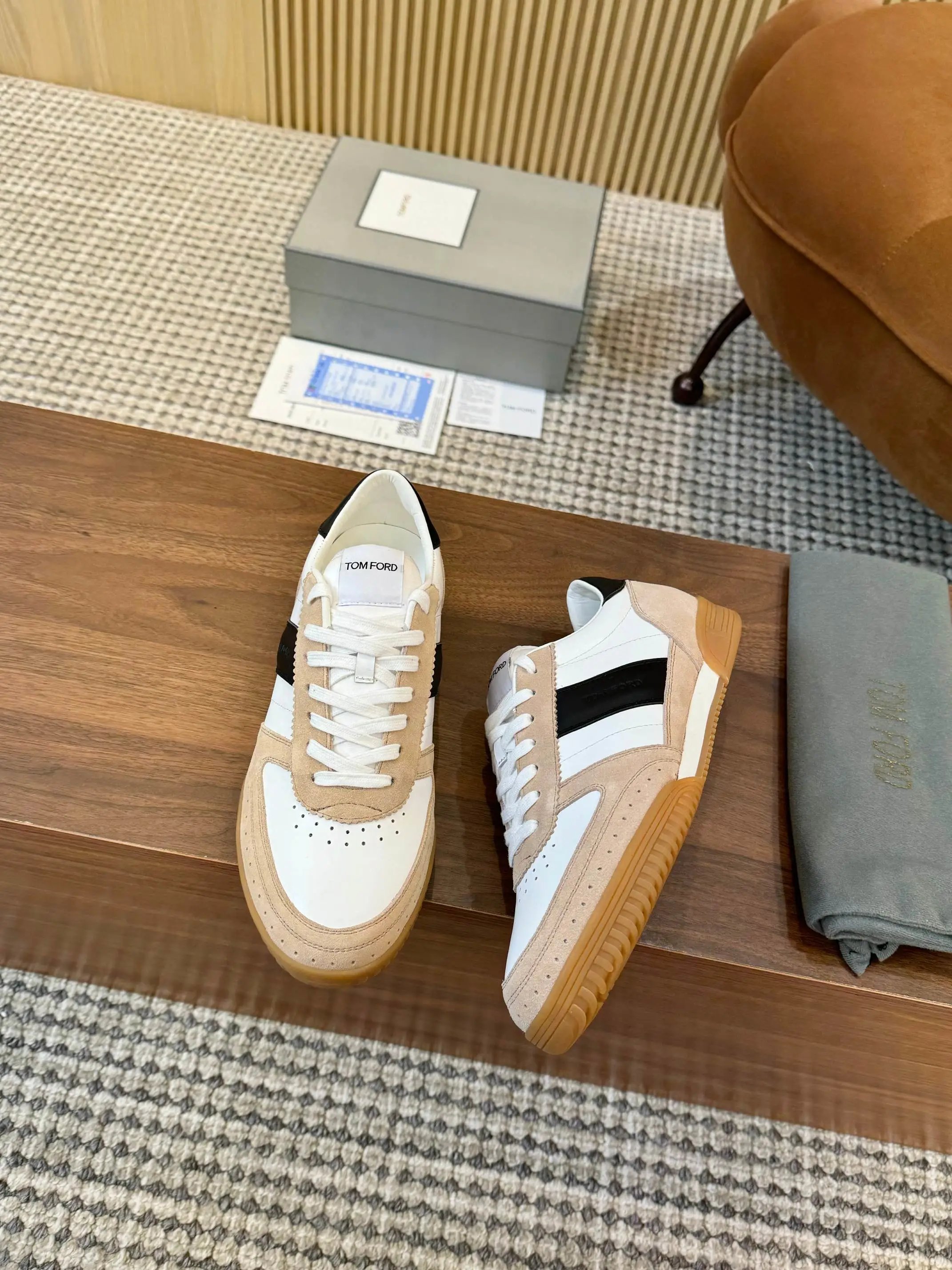 Tom Ford Denim Low Top Sneaker Beige Sand Black
