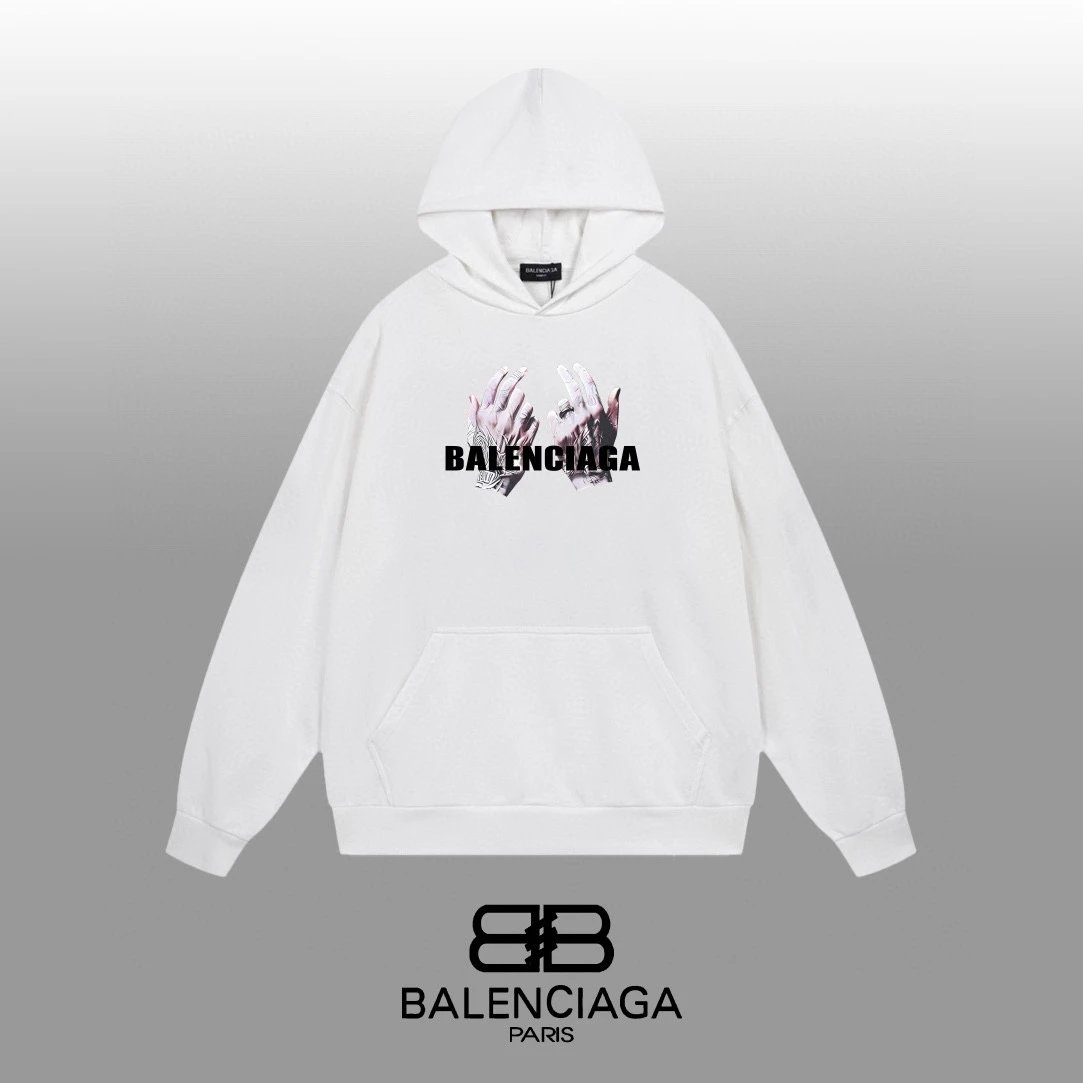 Balenciaga BB Logo Graphic Hoodie White - 6
