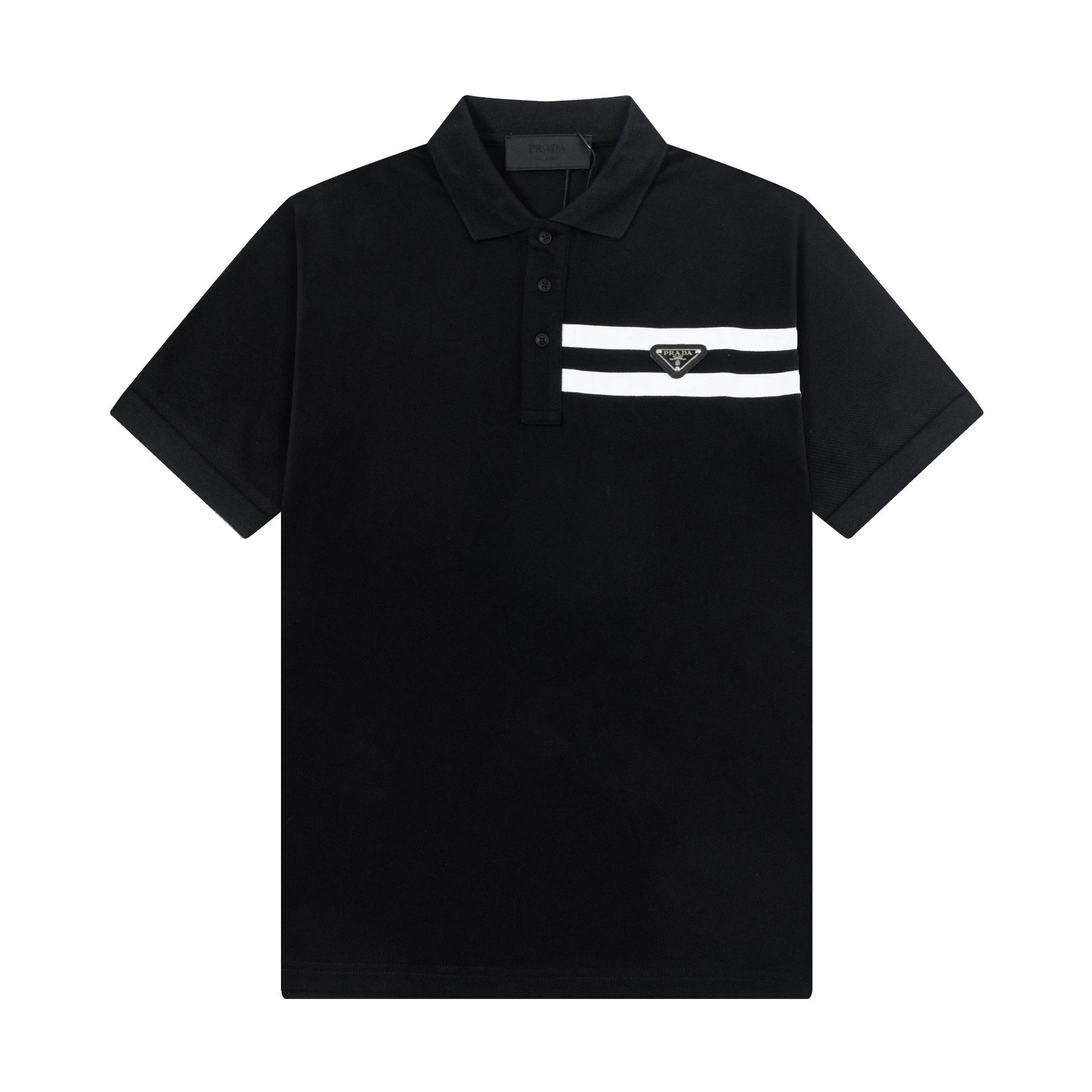 Prada Contrast Collar Polo Shirt Black White