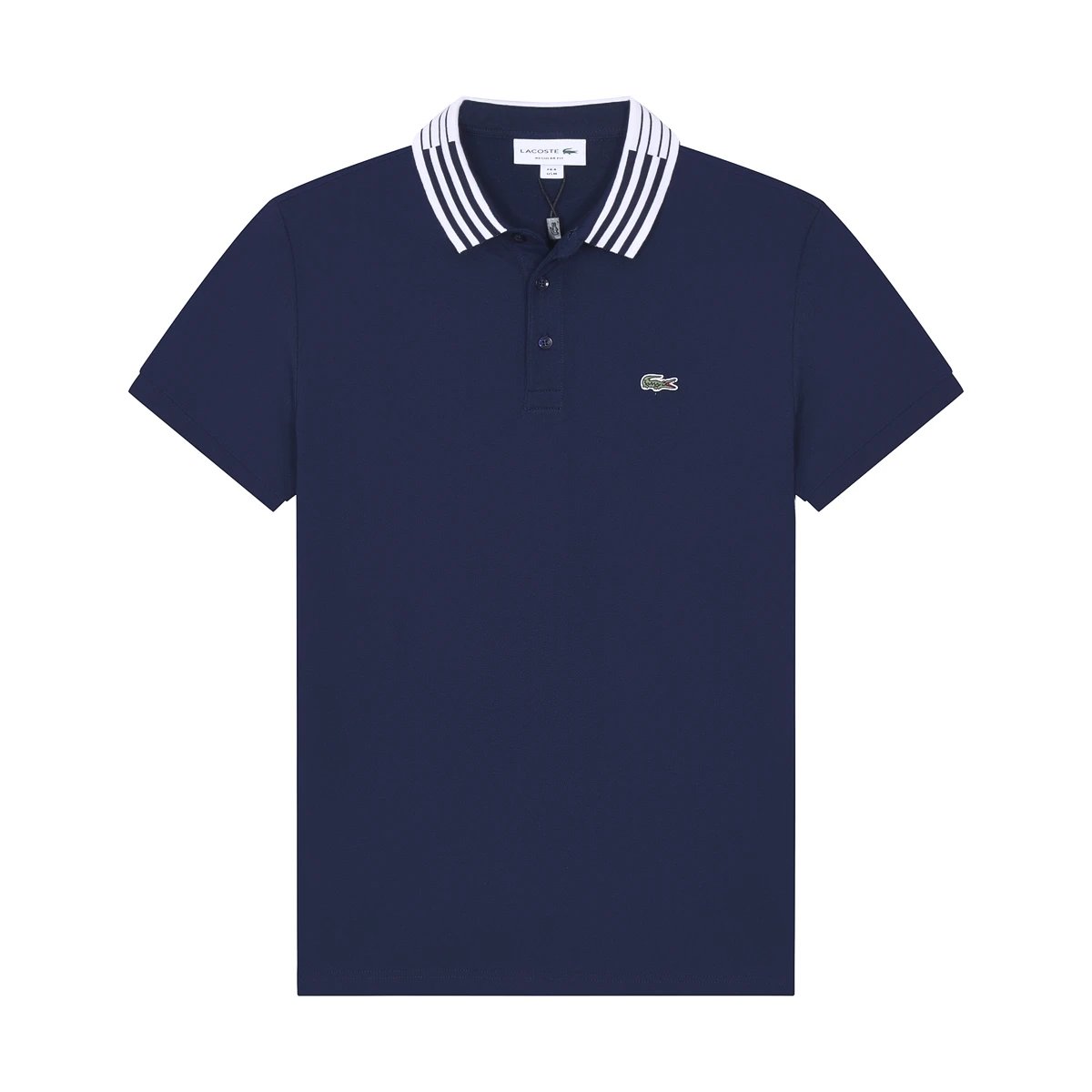 Lacoste Polo Shirt Navy Stripe Collar