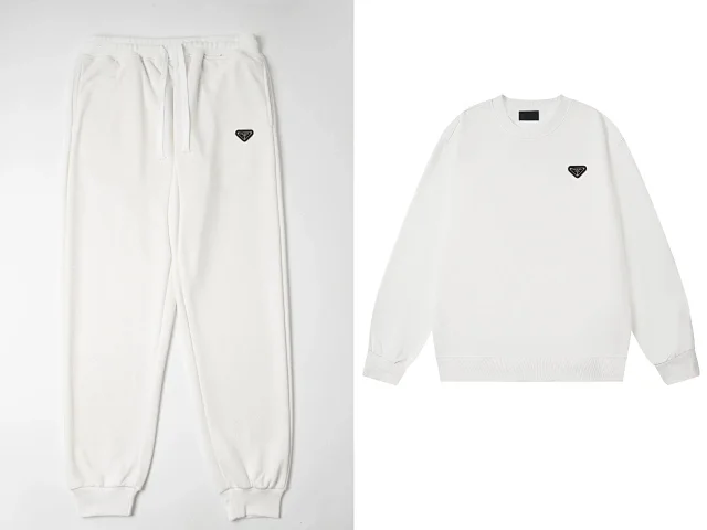 Prada Matching Sets Crewneck sweatshirt and jogger set with triangle logo patches product detail image 3