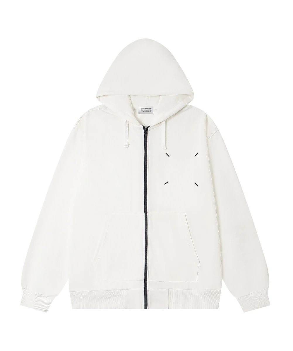 White Full-Zip Hoodie with Front Pockets