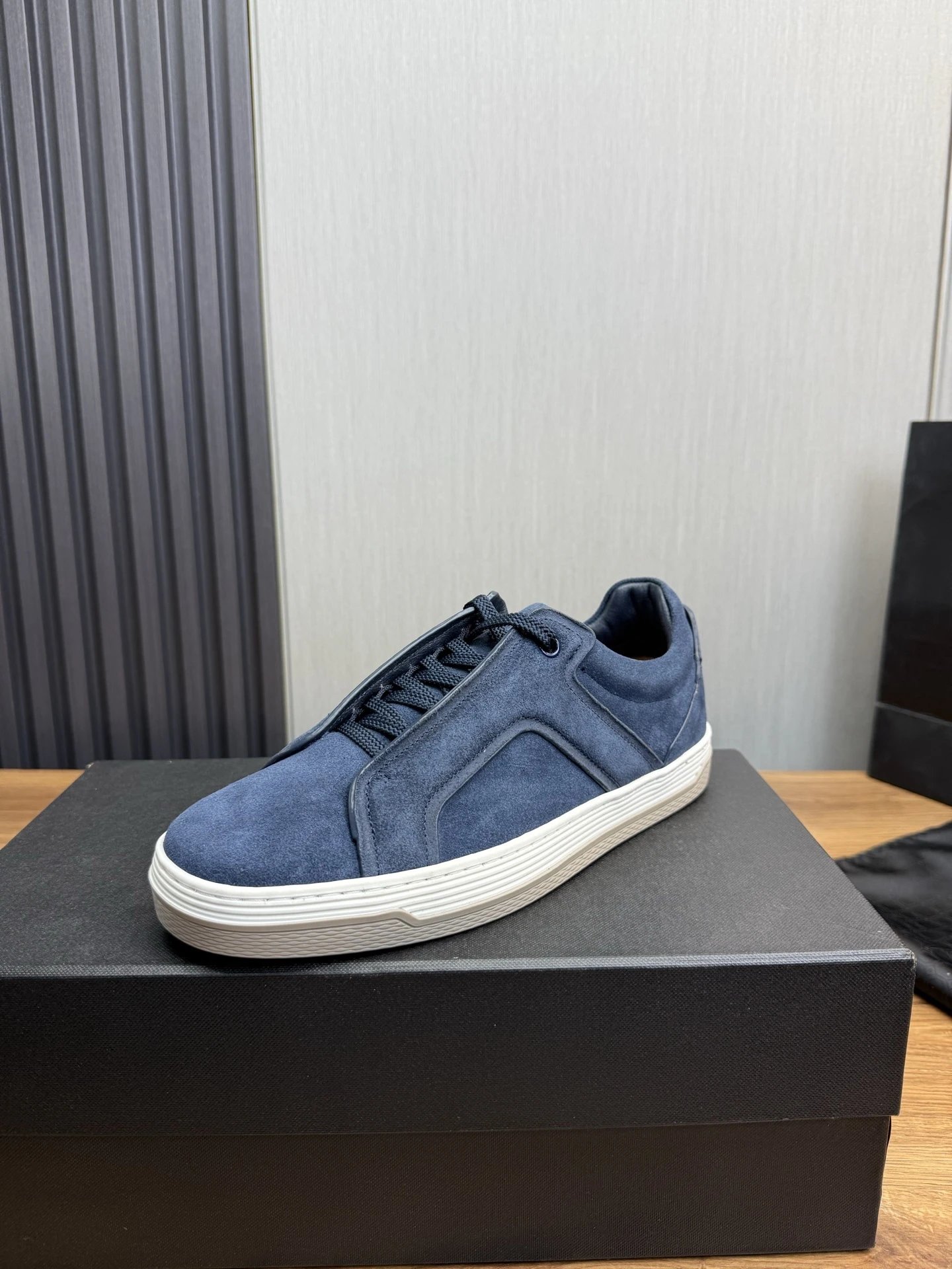 Zegna Triple Stitch Suede Sneaker Navy