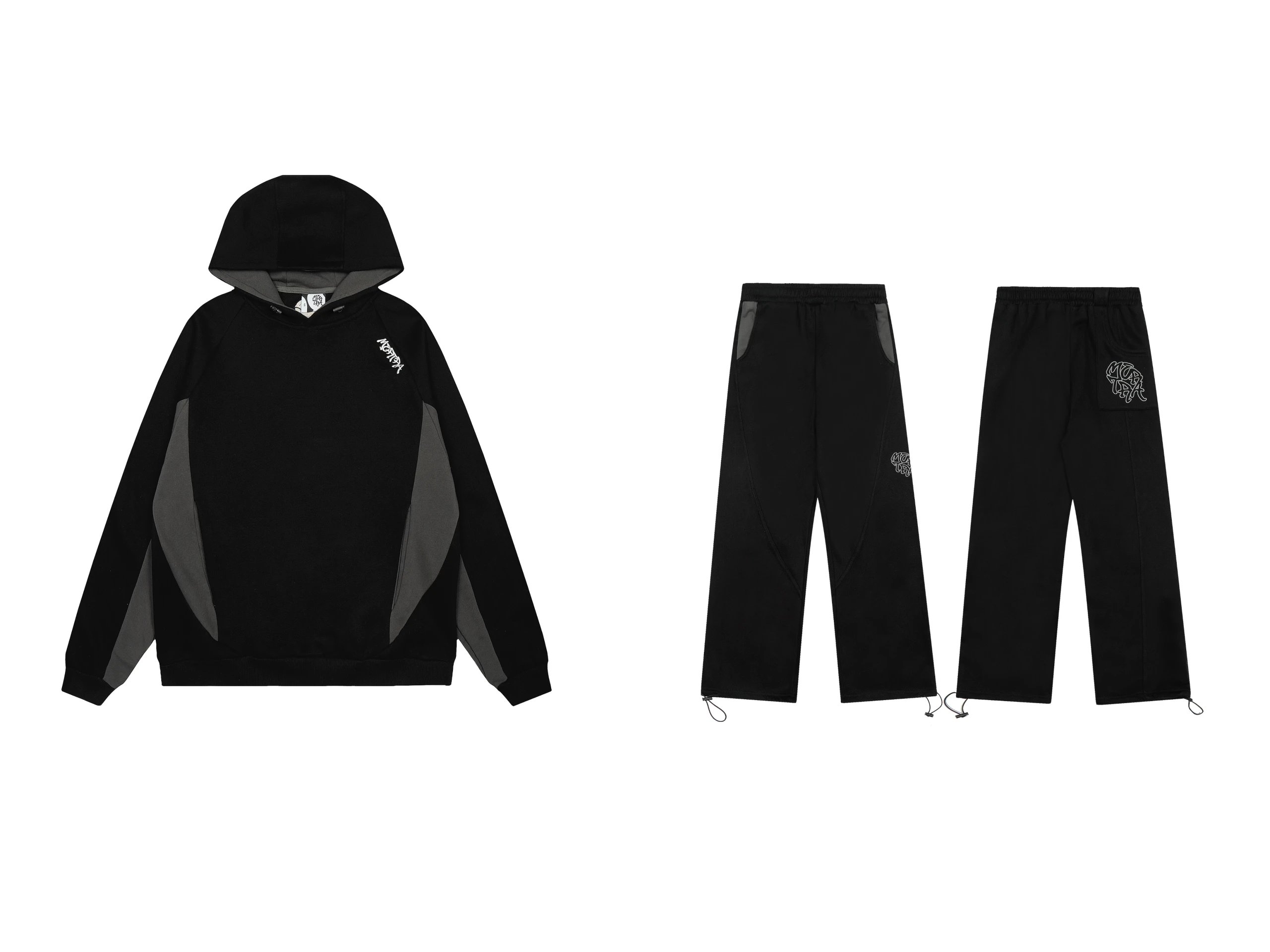 DX209 Embroidered Patchwork Loose-Fit Sweatpants & Hoodie Set