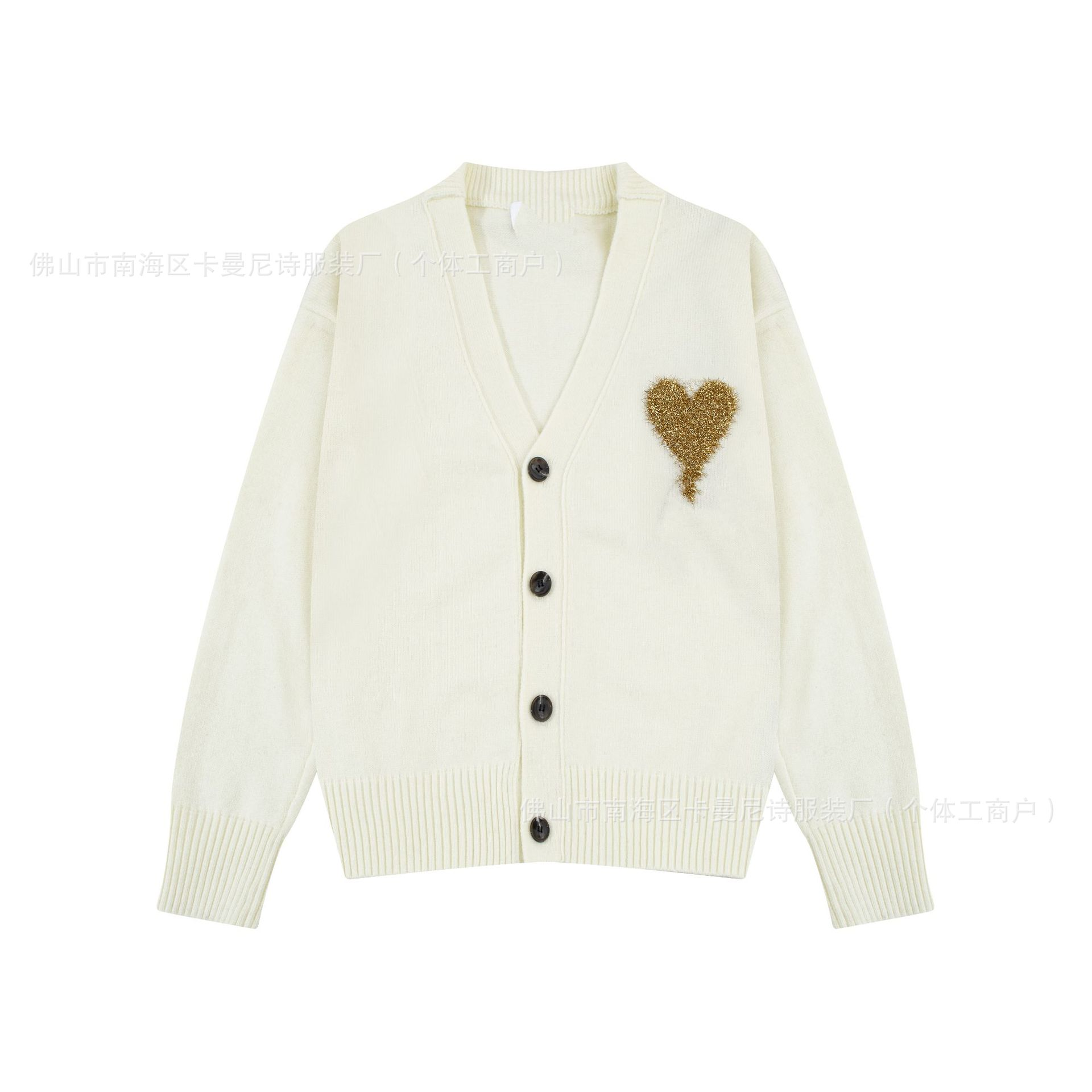Ami Paris De Coeur Cardigan Cream Gold Heart