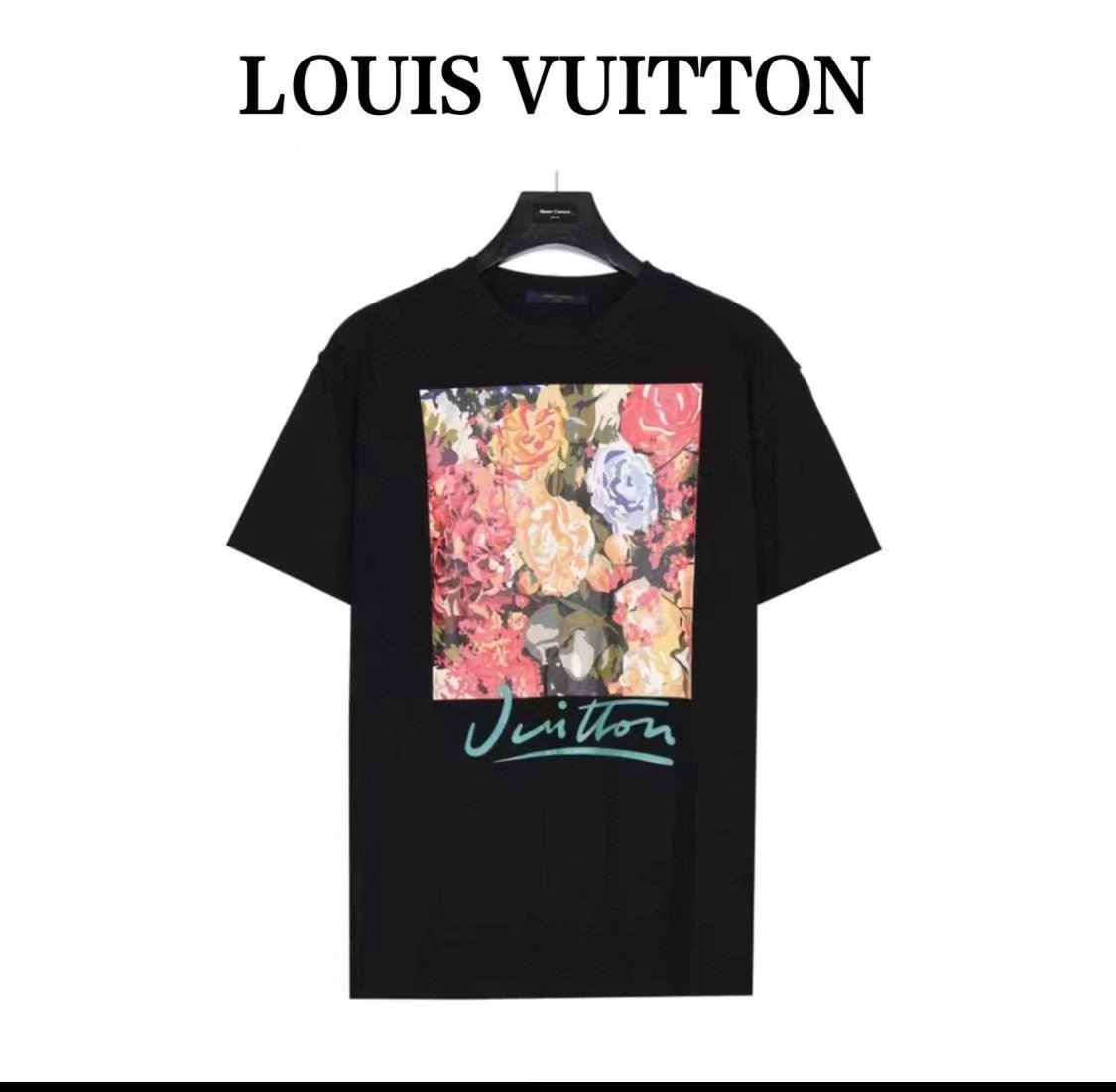 Louis Vuitton Floral Bouquet Signature Print Tee Black Multicolor