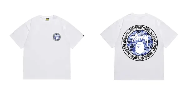 Stussy x A Bathing Ape Camo Circle Graphic White T-Shirt - 1