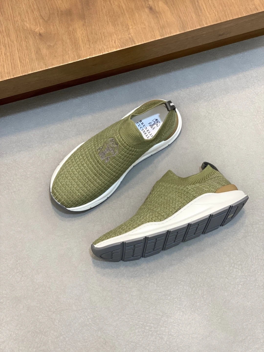 Brunello Cucinelli Slip On Knit Sneaker Olive Green