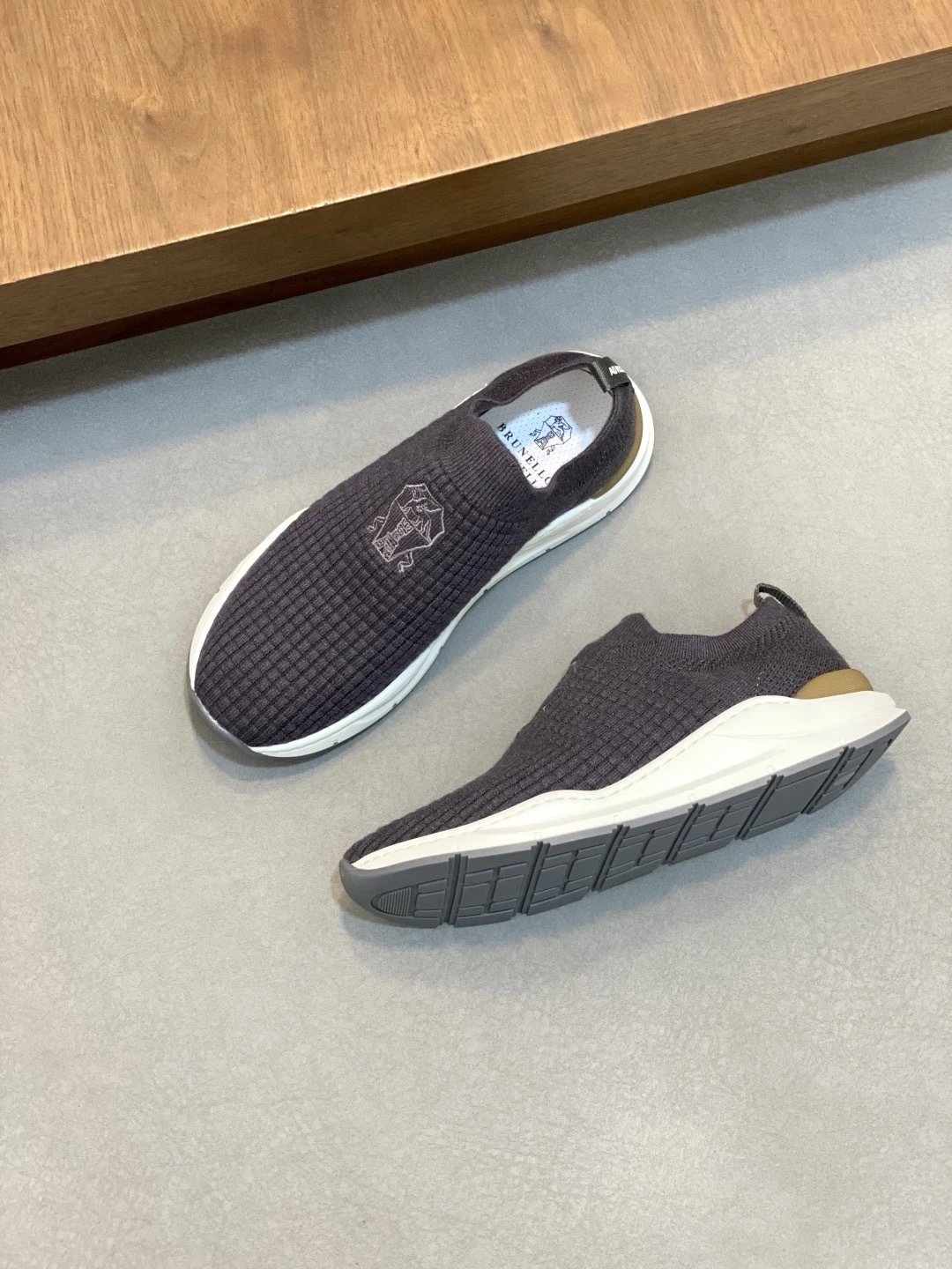 Brunello Cucinelli Slip On Knit Sneaker Charcoal Grey