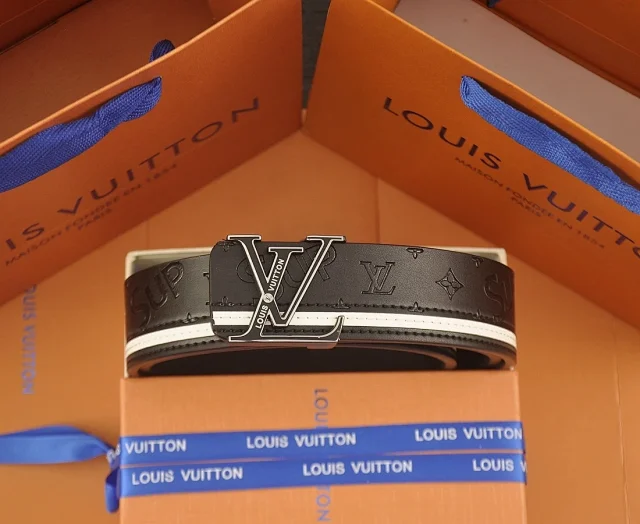 Louis Vuitton Belts LV Initiales buckle embossed monogram belt with contrast stripe product detail image 7