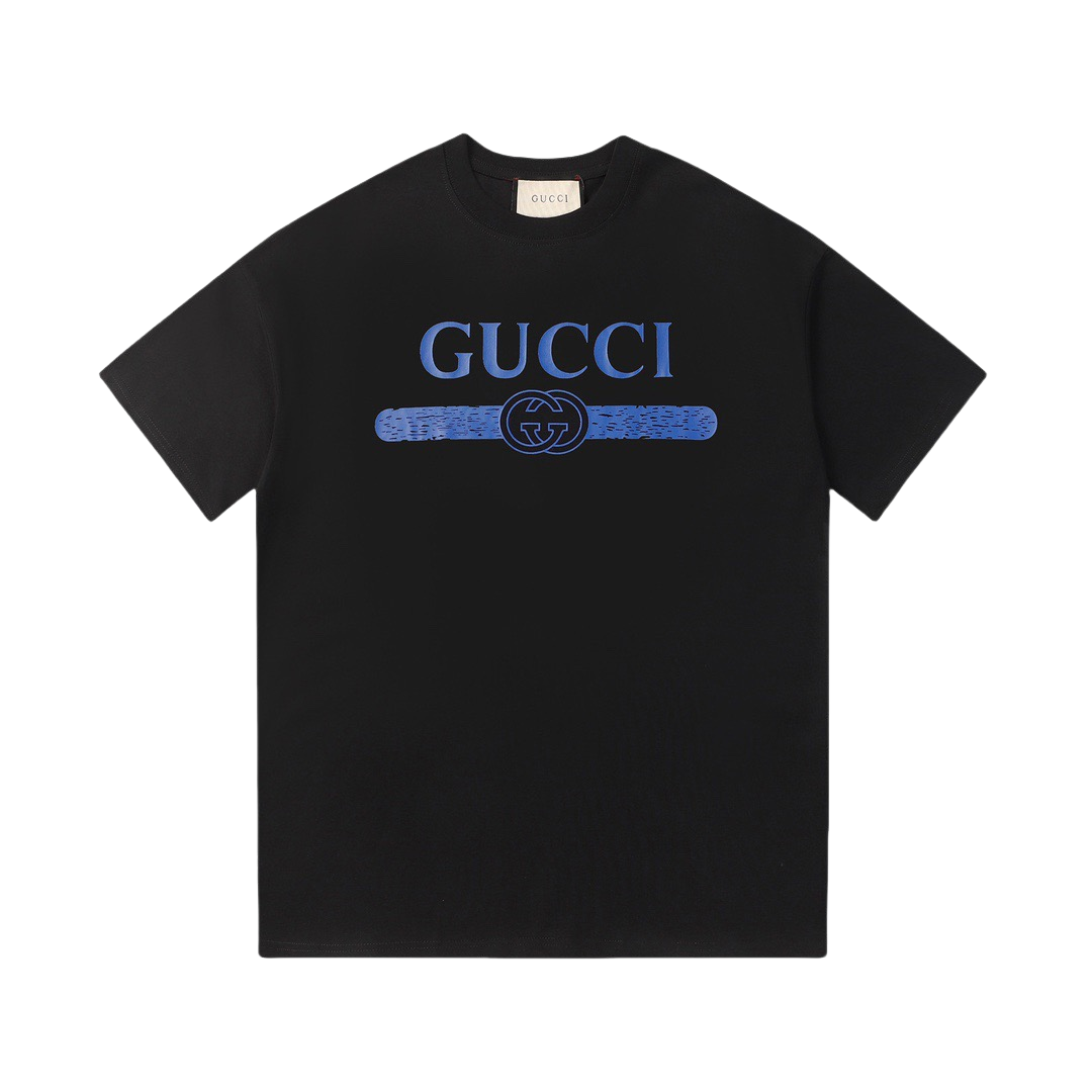 Gucci Blue GG Stripe Logo Tee Black