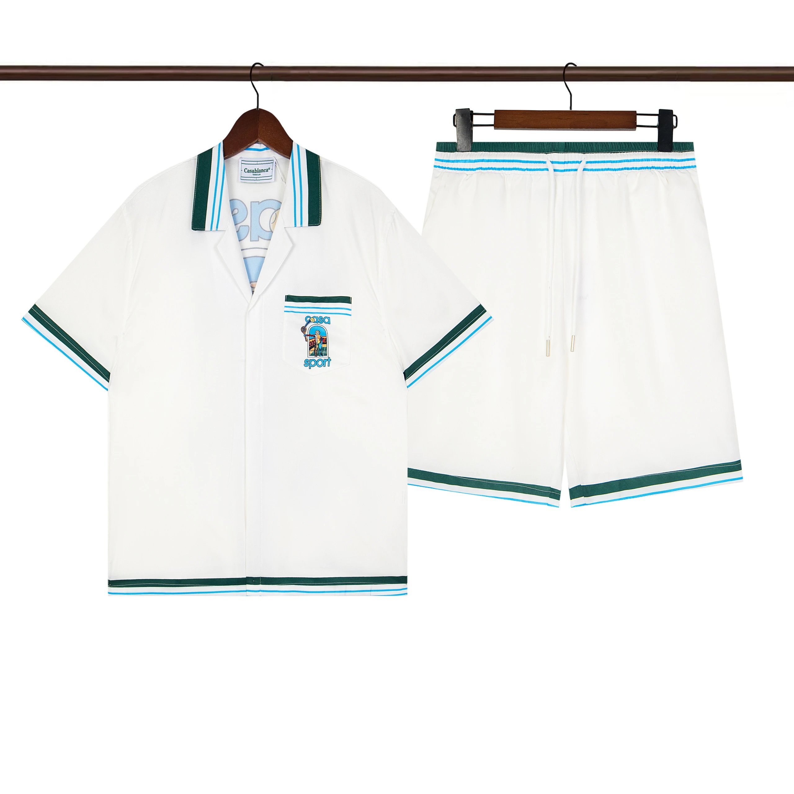 Casablanca Patterned Tennis Set Green / White / Red - 8