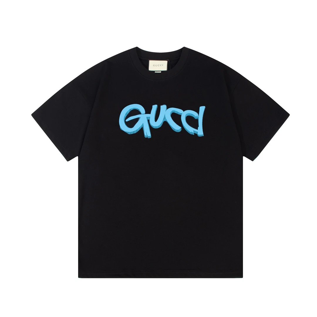 Gucci Blue Graffiti Script Logo Tee Black