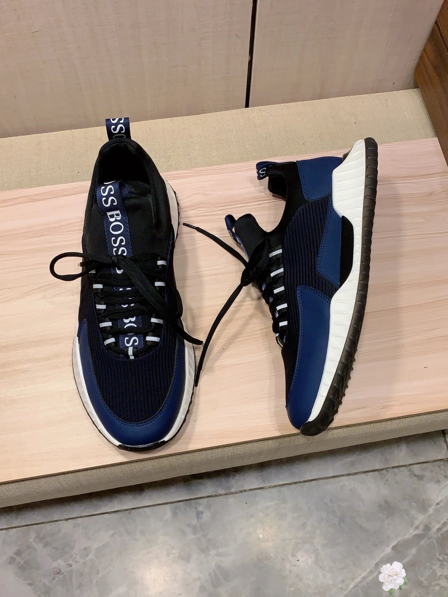Hugo Boss Lace-Up Knit Runner Navy Blue White