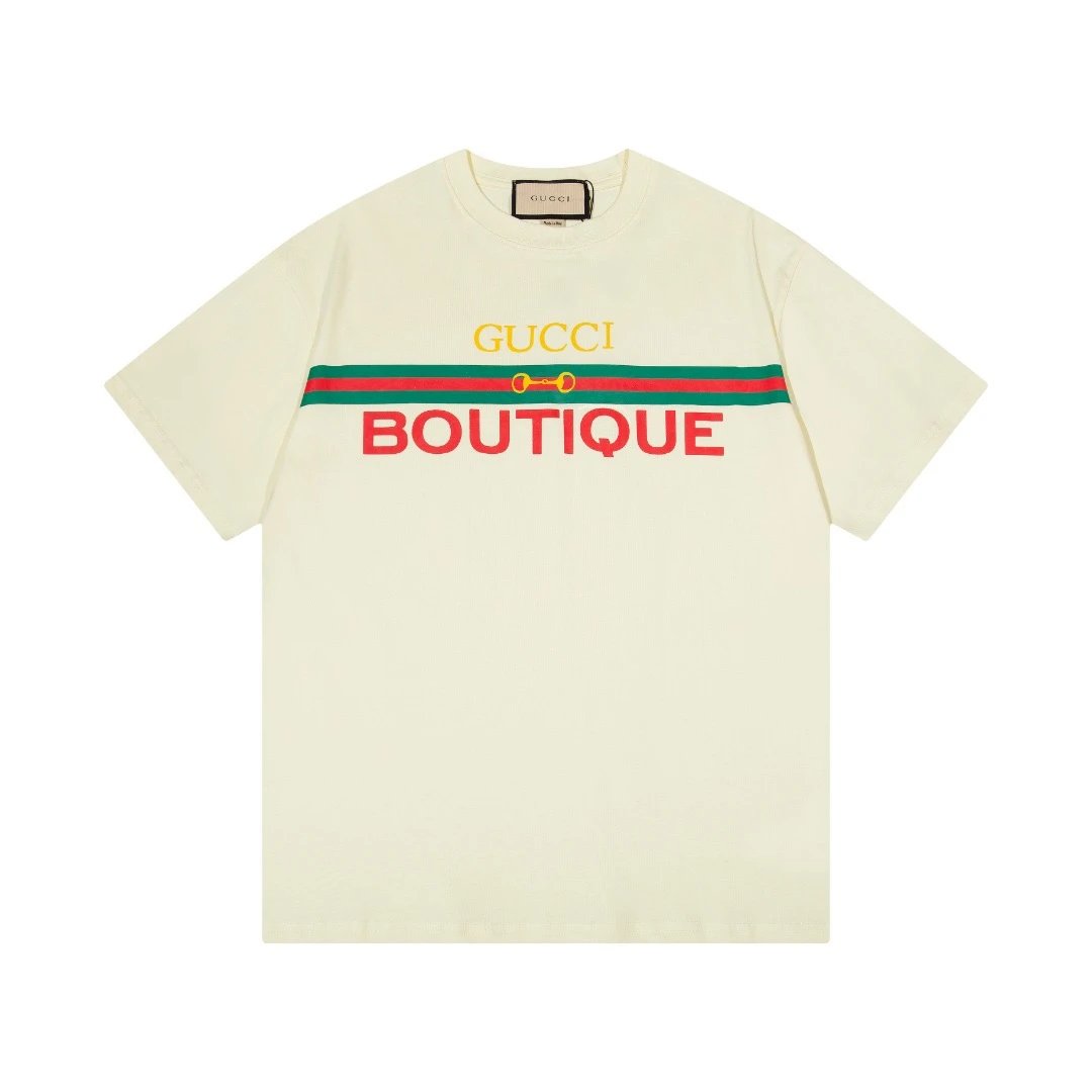 Gucci Boutique Web Stripe Logo Tee Cream