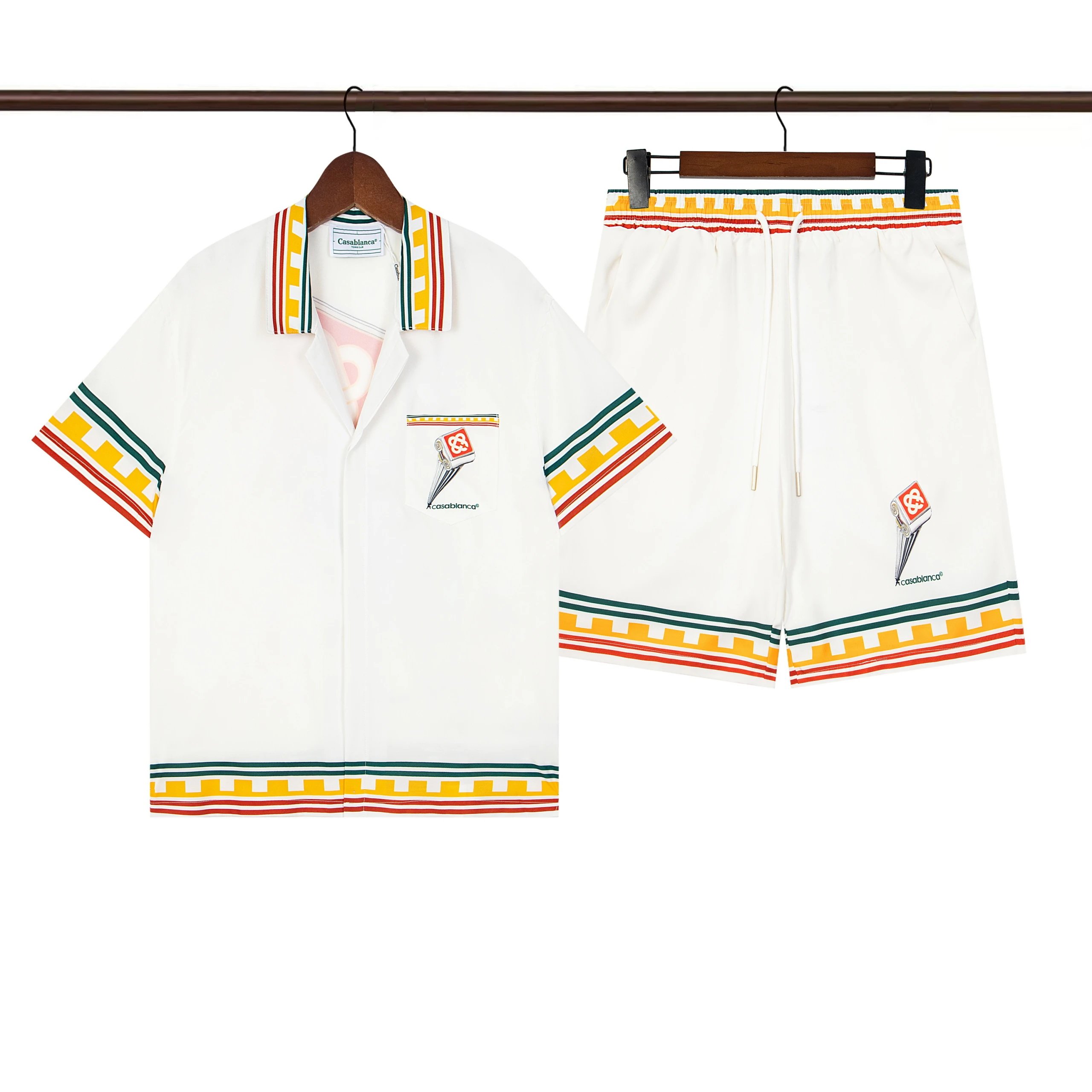 Casablanca Racket Logo Stripe Pique Shirt & Shorts Set White/Multicolor
