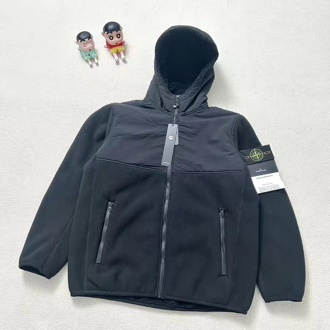 Stone Island Fleece Hooded Jacket Gray Outerwear - 4
