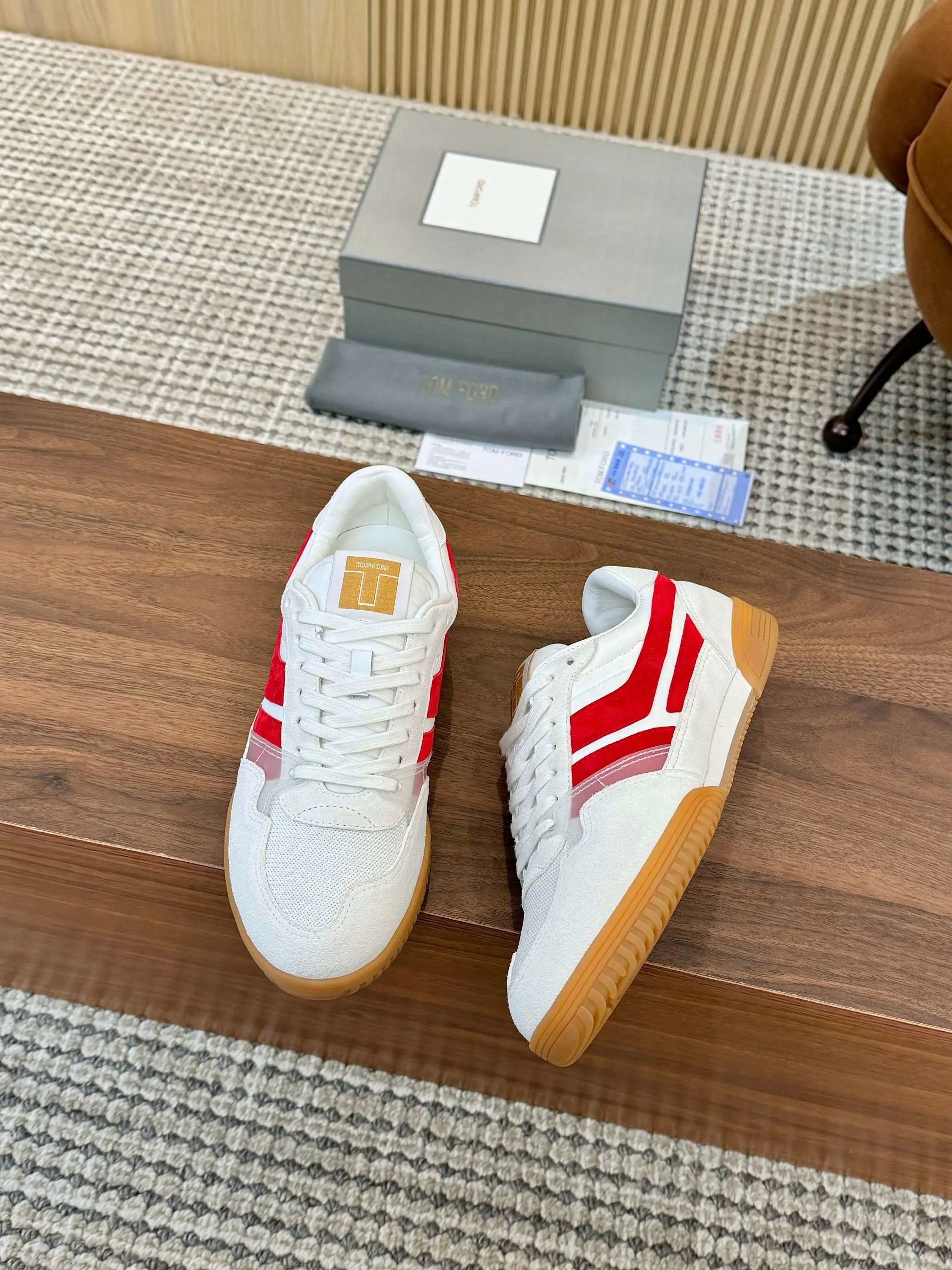 Tom Ford Denim Low Top Sneaker White Red Gum
