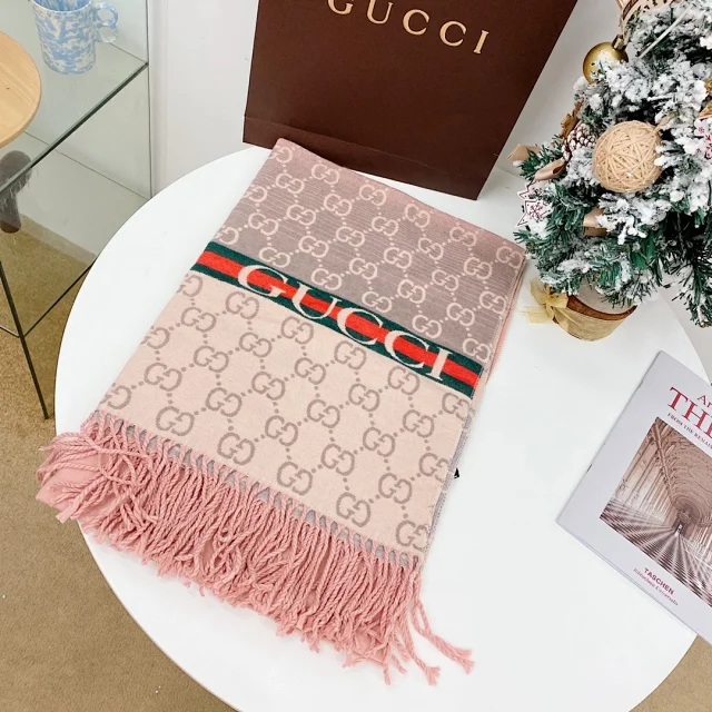 Gucci Scarves Double-Sided GG Monogram Web Stripe Fringed Scarf product detail image 7