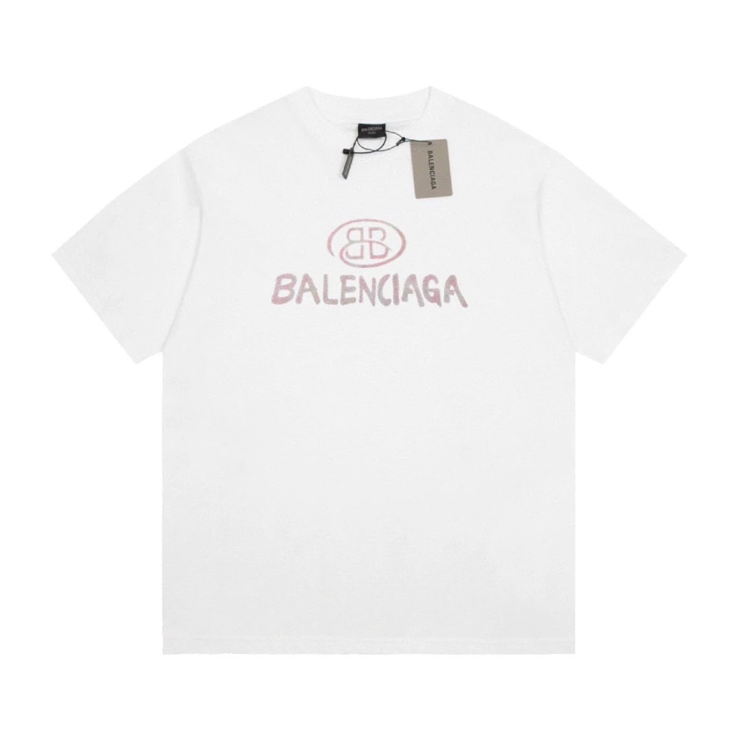 Balenciaga BB Oval Logo Tee White Pink