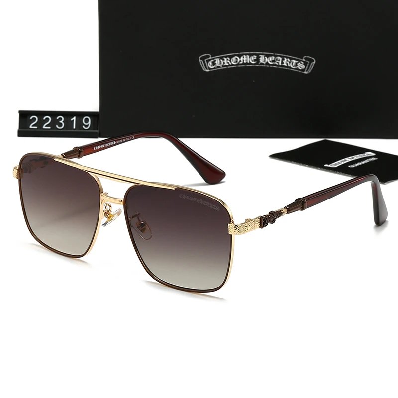 Chrome Hearts 22319 Square Aviator Sunglasses Gold Frame Brown Gradient Lenses