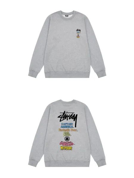 Stussy x Marvel Collaboration Crewneck Sweatshirt Gray Hoodie - 1