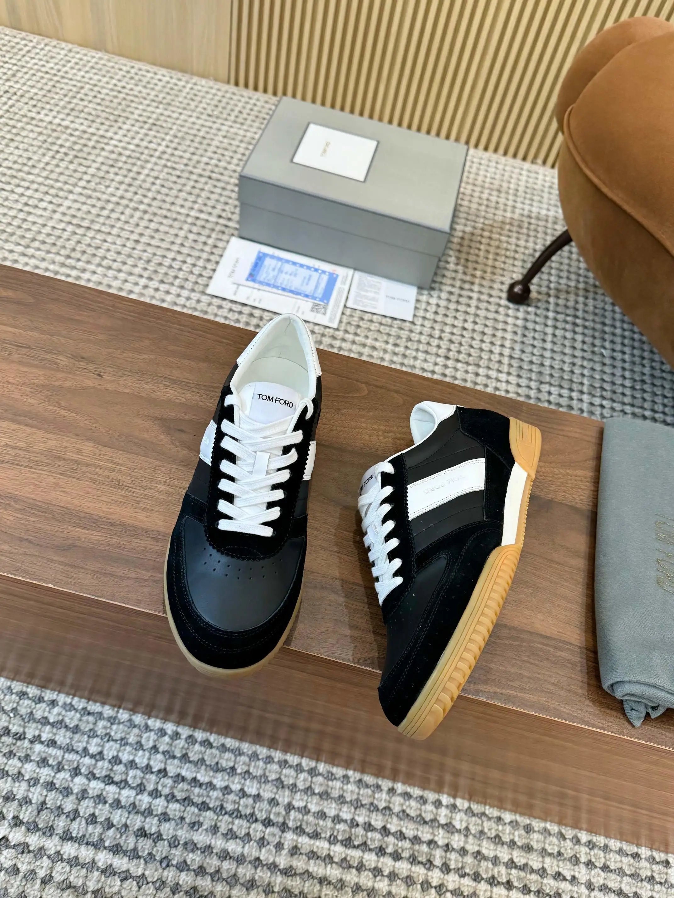 Tom Ford Denim Low Top Sneaker Black Leather White